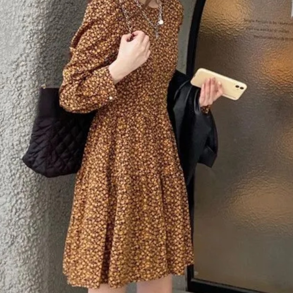 Floral Print Long-Sleeve Mini A-Line Dress